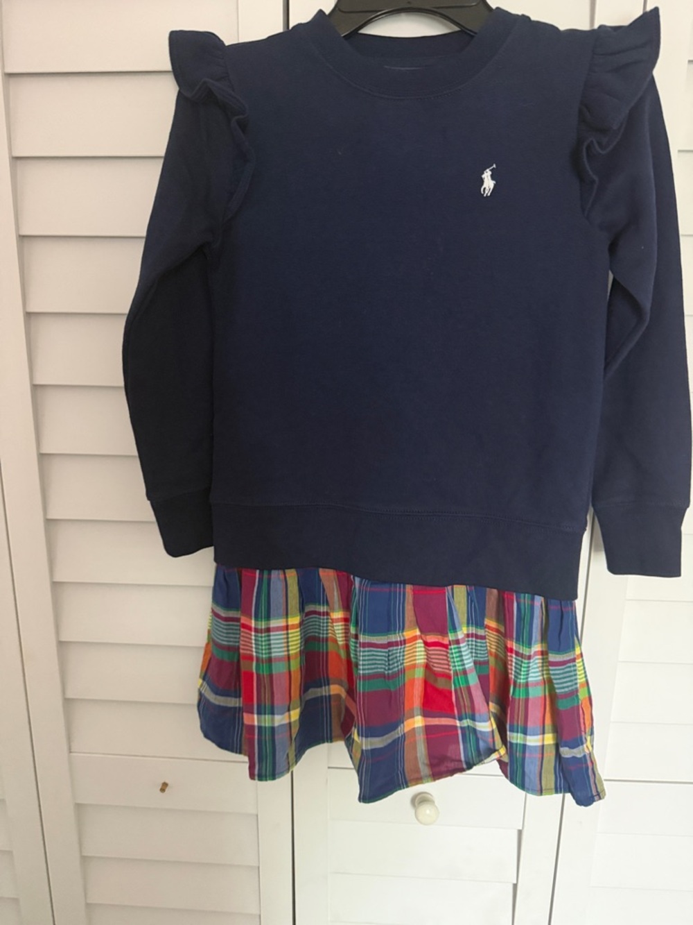 Ralph Lauren Navy Sweatshirt Dress with Multicolor Plaid Skirt